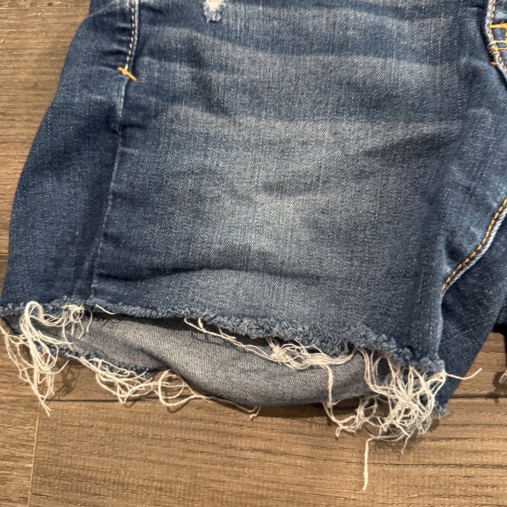 American Eagle Hi-Rise Shortie Denim Shorts Dark Wash Distressed Super Stretch 0 - Picture 10 of 11